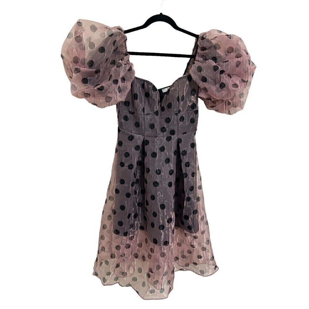 NEW Asos Dress Size 6 Women's Organza Overlay Puff Sleeve Midi Polka Dot Dress - Picture 1 of 7